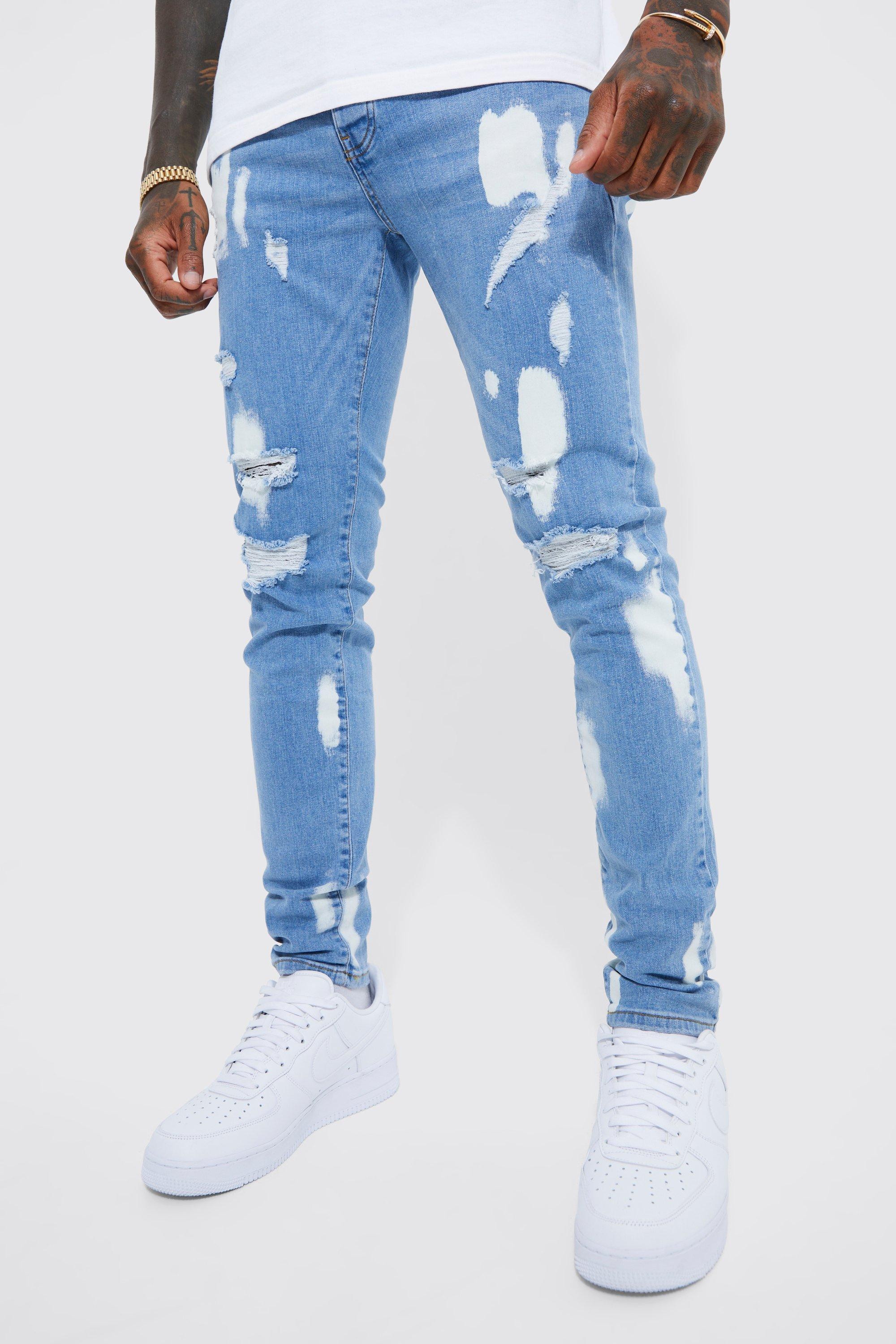 Skinny Stretch Bleach Detail Jeans | boohooMAN USA